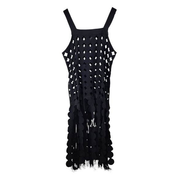 Anthropologie Black Geometric Cutout Fringe Tunic One Size Polyester‎ & Rayon - Picture 11 of 12